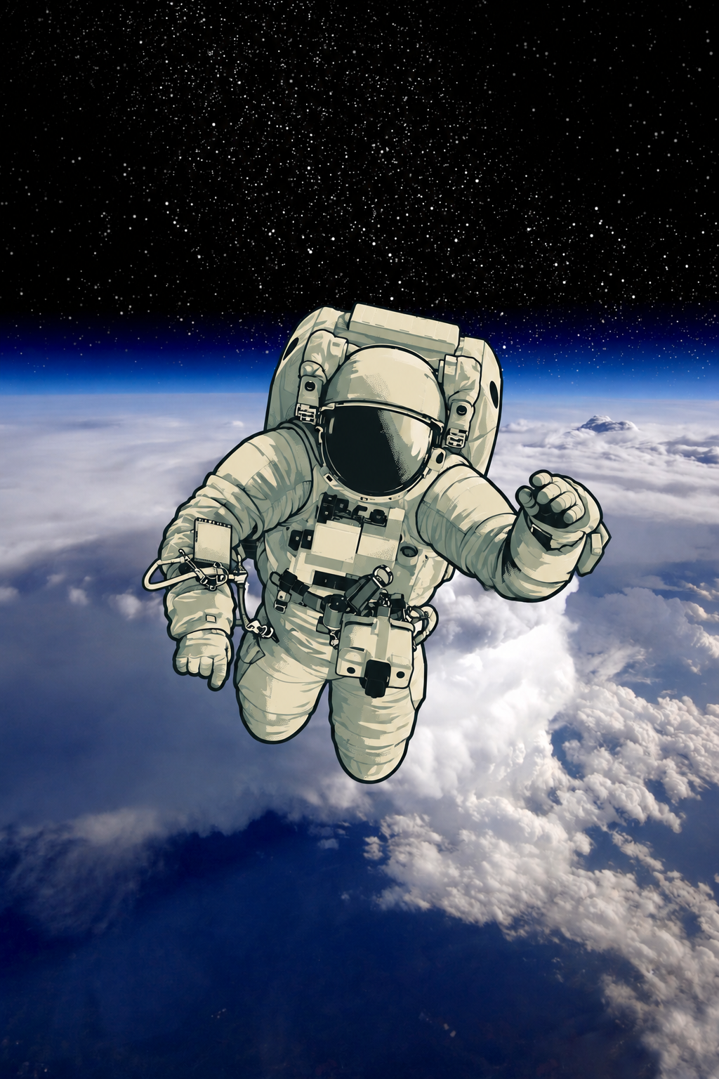 An astronaut floating above Earth