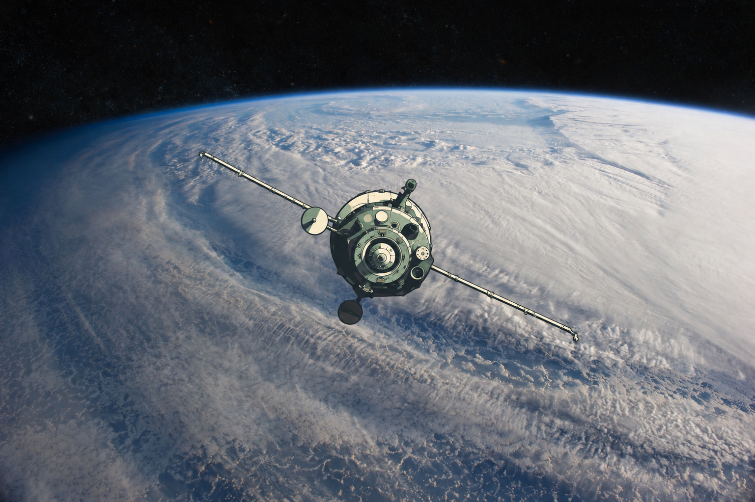 A satellite orbiting above Earth